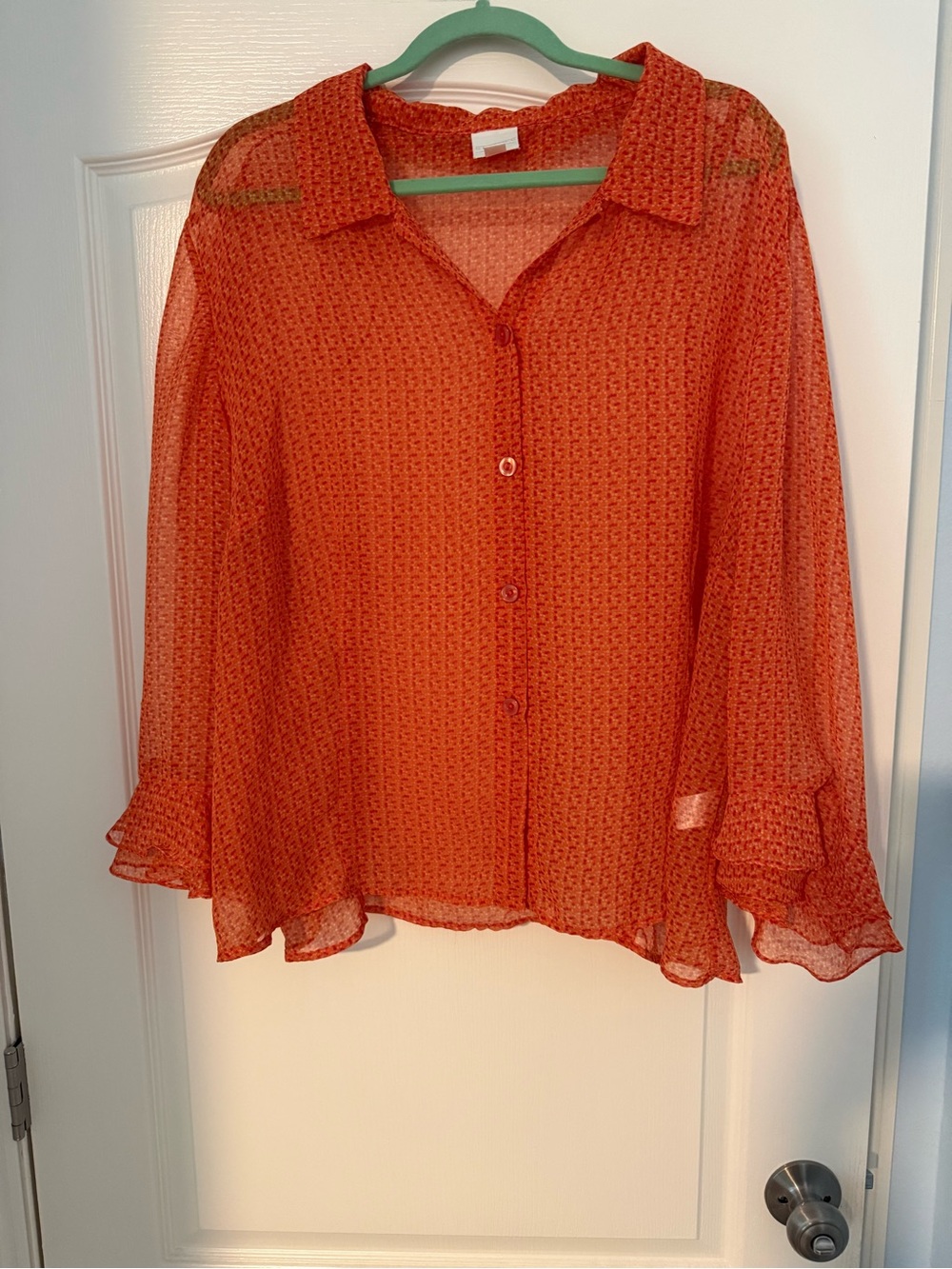 Studio C Orange Sheer Button-Front Blouse